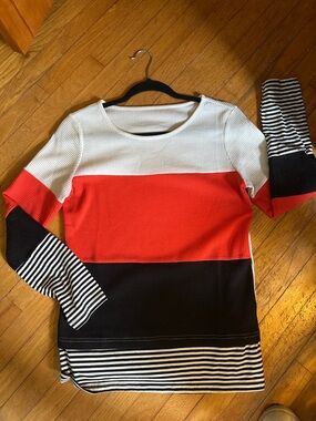 Amazon Colorblock Stripe Long Sleeve Top - White, Red, Black